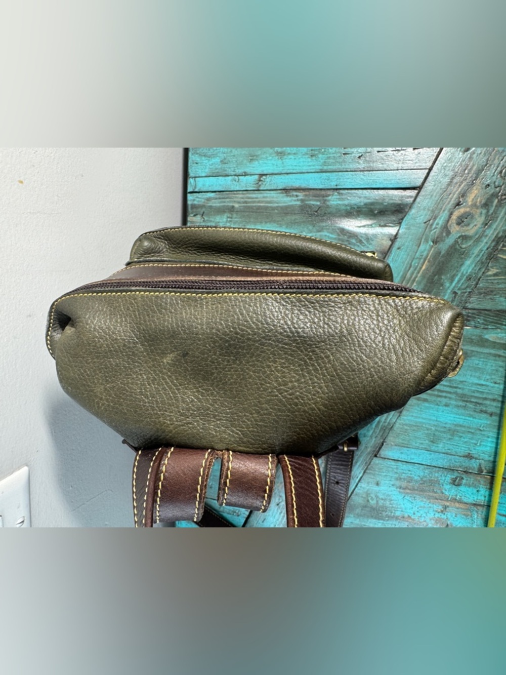 Vintage Roots Green & Brown Leather Backpack - Picture 7 of 10